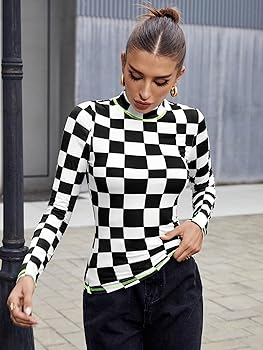 Floerns Women's Long Sleeve Mock Neck Slim Snakeskin T-Shirt